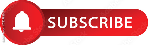 A red subscribe button with a white bell icon on the left side of the button on a white background