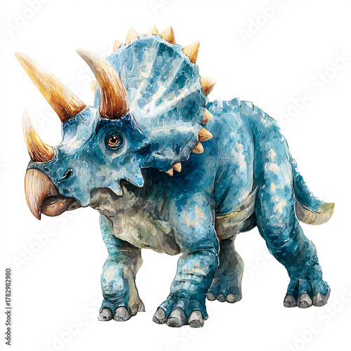 Watercolor Triceratops dinosaur Illustration