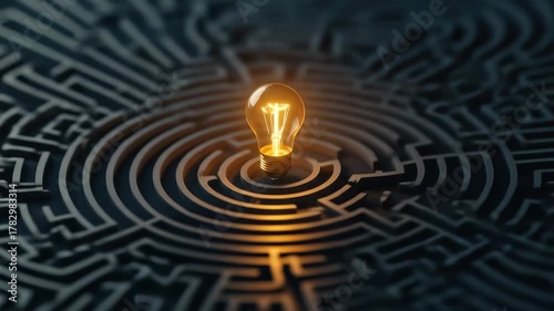 Innovative Electrical Solution Featuring Light Bulb and Maze Design Highlighting Creativity, Problem Solving, and Technology Through Illuminated Circuit Patterns and Bright Ideas