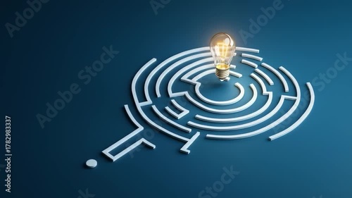 Innovative Maze Design Featuring Glowing Light Bulb at Center to Inspire Creativity, Problem Solving, and Discovery in Strategic Thinking and Idea Generation