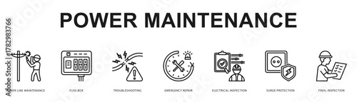Power Maintenance Modern and clean web banner illustration featuring thematic icons for visual communication