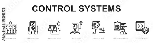 Control Systems Modern and clean web banner illustration featuring thematic icons for visual communication