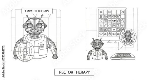Robotic empathy therapy session explores emotional intelligence and digital connection through innovative AI concepts