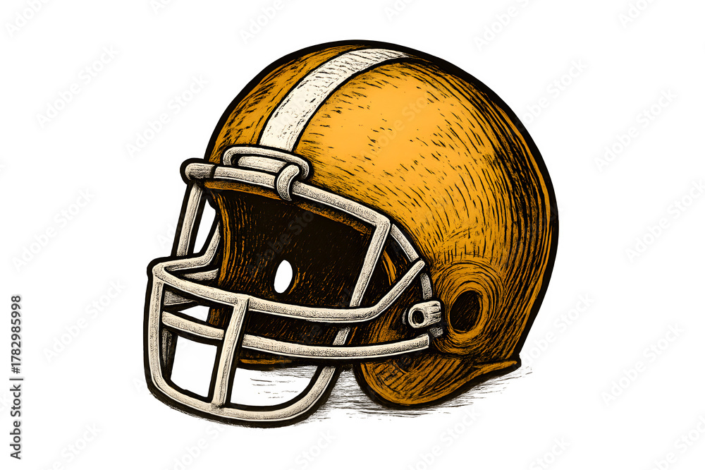 Fototapeta premium Dynamic American football helmet with bold stripe, ready for action and representing team spirit, strength, and athletic competition