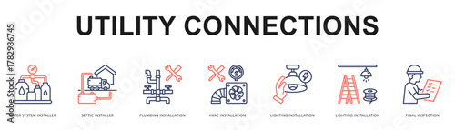 Utility Connections Modern and clean web banner illustration featuring thematic icons for visual communication