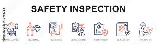 Safety Inspection Modern and clean web banner illustration featuring thematic icons for visual communication