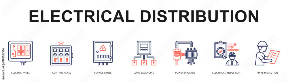 Fototapeta premium Electrical Distribution Modern and clean web banner illustration featuring thematic icons for visual communication