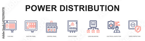 Power Distribution Modern and clean web banner illustration featuring thematic icons for visual communication