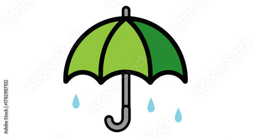Green umbrella icon with raindrops