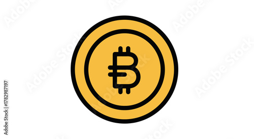 Flat line Bitcoin icon isolated on a white background, a simple vector graphic representing digital currency, blockchain technology, and financial innovation