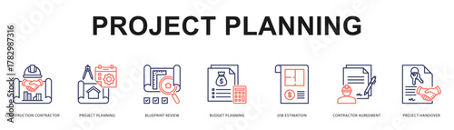 Project Planning Modern and clean web banner illustration featuring thematic icons for visual communication