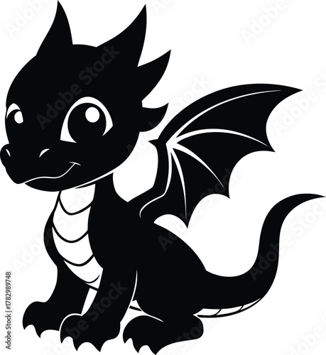 a cute baby dragon with green scales and tiny win.eps