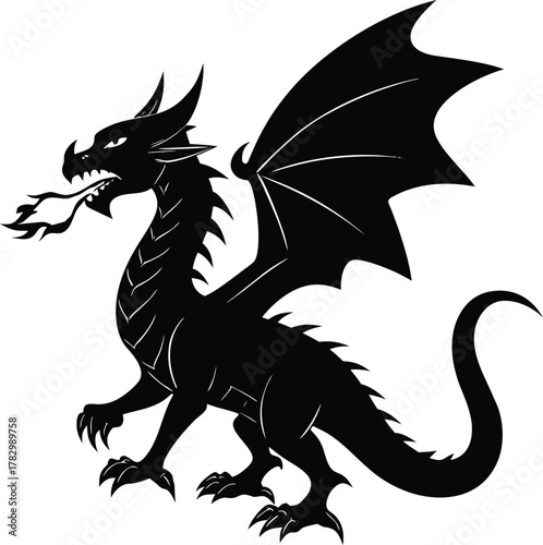 a fierce fire breathing western dragon with black.eps