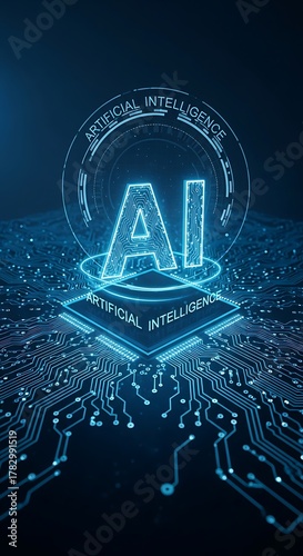 Futuristic ai concept with glowing blue circuits and the letters ai prominently displayed, representing artificial intelligence and technology