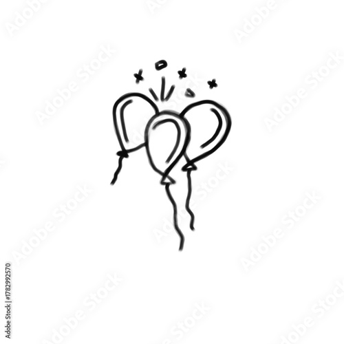 black balloon floating on white background with string