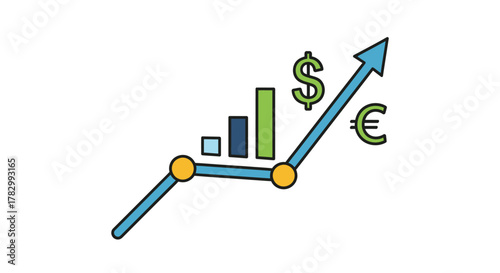 Finance growth chart with dollar and euro symbols