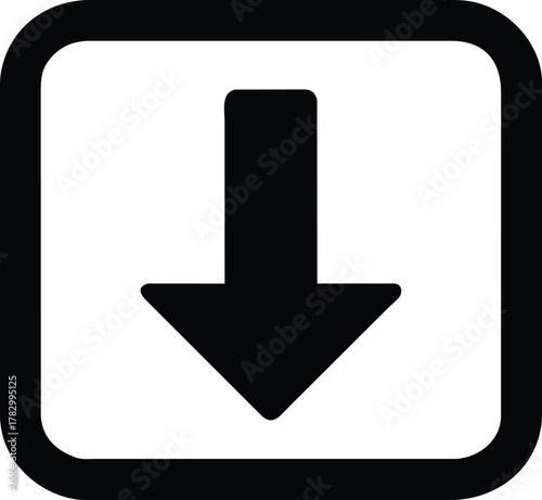 A simple black arrow pointing down, enclosed in a square with rounded corners, symbolizing a download or save action.