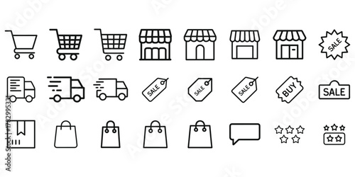 Collection of hand drawn shopping and retail icons for e commerce and business