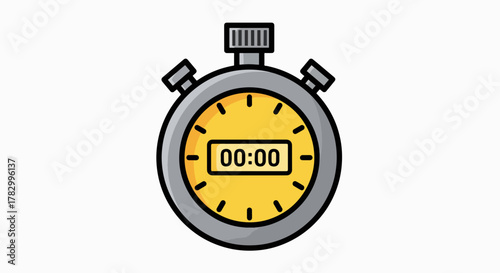 Classic Yellow Stopwatch Timer Icon with Digital 00:00 Display on White Background