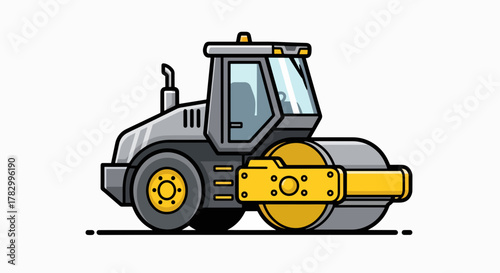 Vibrant Cartoon Road Roller - Heavy Equipment Compactor Graphic