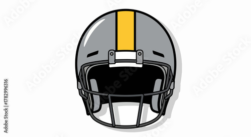 Gridiron Glory: Classic Grey American Football Helmet with Striking Gold Stripe. Front View Sports Gear Vector Illustration for Team Logos & Game Day.