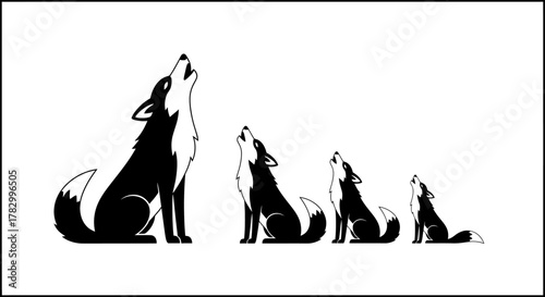 Howling wolves group with transparent background