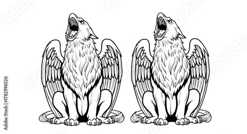 Mythical griffin creature pair with transparent background