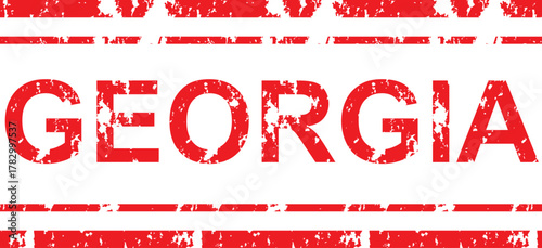 A red grunge style graphic with the word georgia and horizontal lines on a white background design