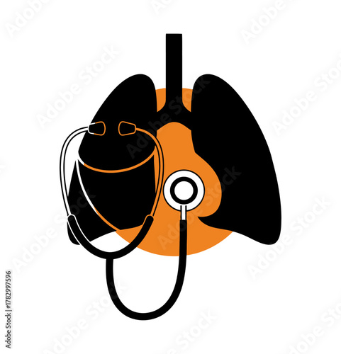 An illustration of lungs with a stethoscope, representing healthcare and medical examination.