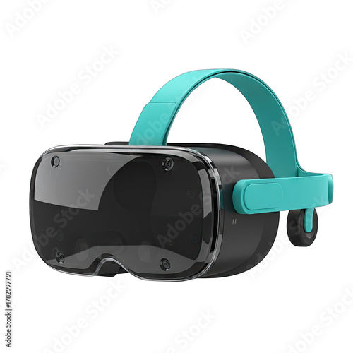 Virtual Reality Headset With Teal Strap And Black Body Isolated On Transparent Background Modern Technology For Gaming And Entertainment