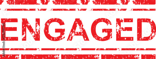 Engaged text in red with distressed effect and horizontal lines above and below on white background