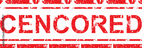 A red censored text with horizontal lines above and below on a white background in a grungy style