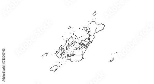 Outline map of the Seto Inland Sea region of Japan, showcasing its numerous islands and coastal prefectural divisions.