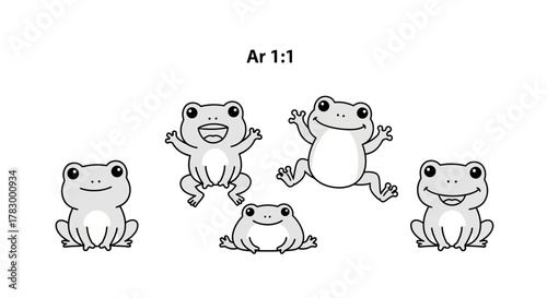 Happy frogs in various poses with transparent background