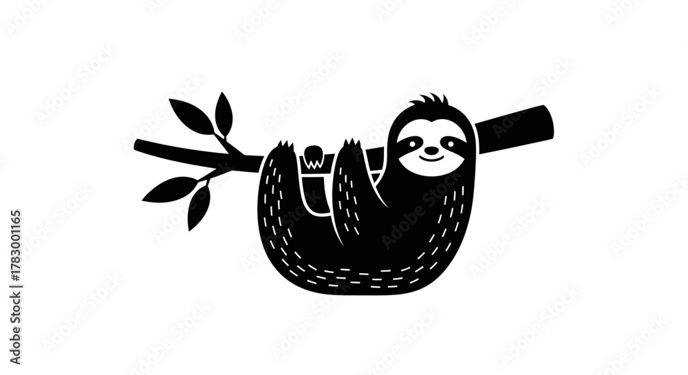 Naklejka premium Sloth hanging on branch with transparent background