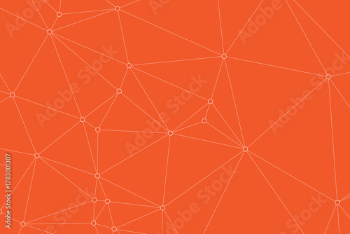 A modern futuristic vector background featuring polygonal shapes, connection dots, and geometric lines over a vibrant orange tone, symbolizing innovation and digital technology.