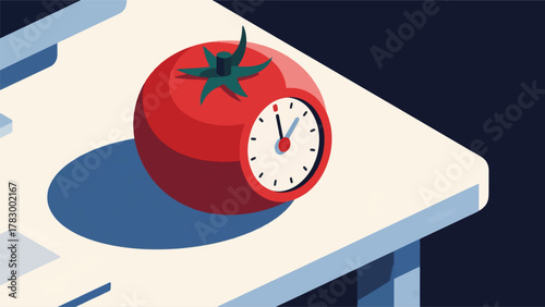 Illustration Vector Personalized A Tomato-Shaped Clock Being Set On A Desk Vector Design Template