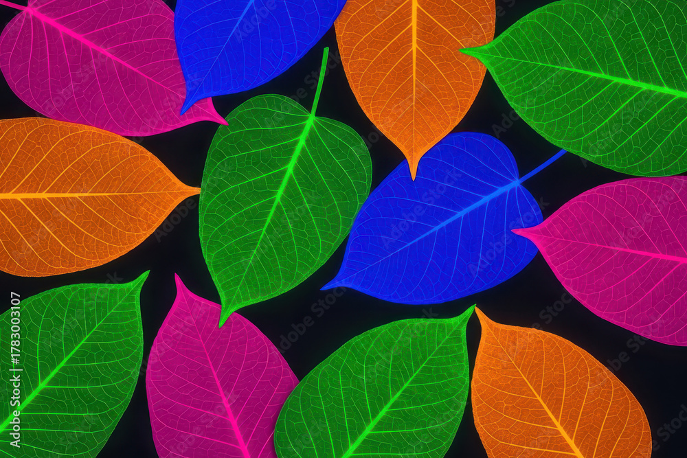 Obraz premium Exotic multicolor tropical foliage on black background