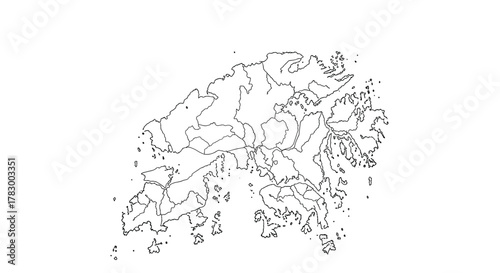 An outline map of Hong Kong showing its administrative districts and geographical features in black and white.