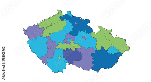 Detailed political map of the Czech Republic, illustrating its administrative regions and internal subdivisions with various colors.