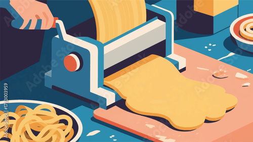 Illustration Vector Process Of Making Homemade Pasta Rolling Dough With A Machine Vector Design Template
