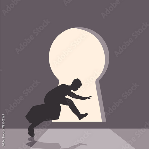 Man gangster steals documents or money. Concept of commercial espionage and trying to get insider documents. Thief escaping with a loot.