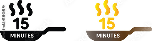 15 Minutes Cooking Time Frying Pan Icon Set