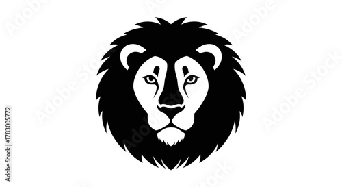 Fotografie Bold black and white lion head emblem conveying strength, courage, and regal authority, perfect for branding and design projects