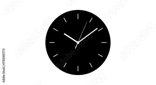 Schilderij op canvas Modern black clock face with white minimalist markers and hands signifying preci