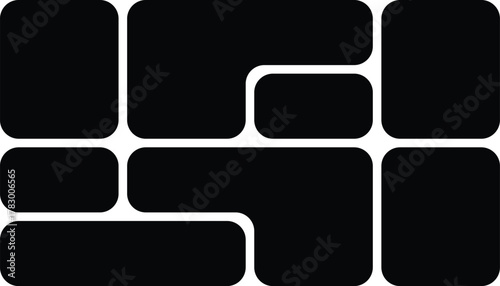 Black Rounded Rectangle Grid Layout with L- Shapes and White Spacing on White Background