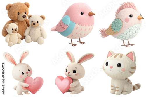 Plush bear pastel bird pastel bird bunny with heart bunny with heart plush cat soft toy rabbit soft toy cat