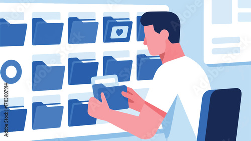 Illustration Vector Showing A Person Organizing Their Digital Folders On A Computer Desktop, Labeling Icons Neatly Vector Design Template