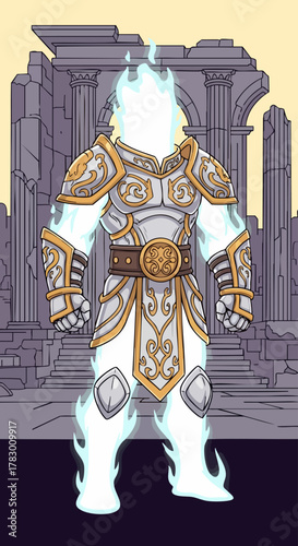Ethereal Warrior in Ornate Armor with Glowing Aura.