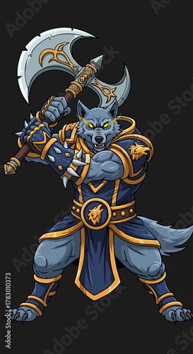 Fierce Wolf Warrior with Axe Ready for Battle.